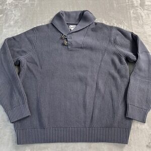 Duluth Trading Co Sweater Mens XL Gray‎ Shawl Collar Heavy Rib Knit Pullover